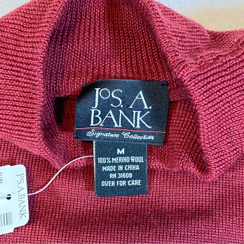 JOS A BANK Signature Collection Sweater Merino Wool Mock Neck Men’s Sz M Red NWT